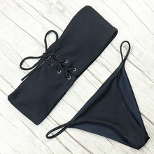 Load image into Gallery viewer, Swimsuit 2018 Ribbed Lace Up Women Sexy Swimwear