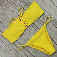 Load image into Gallery viewer, Swimsuit 2018 Ribbed Lace Up Women Sexy Swimwear