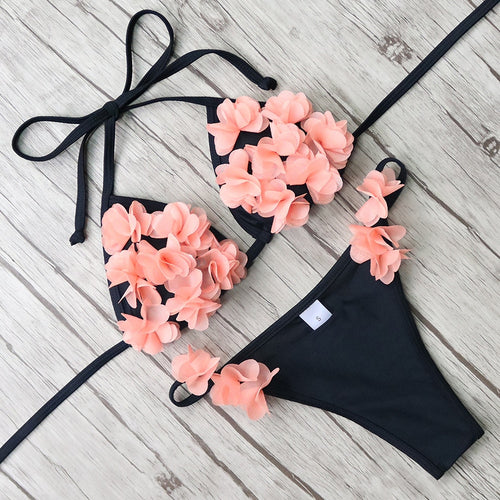 Floral Bikini 2019 Solid Swimsuit Women