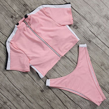 Load image into Gallery viewer, Yellow Bikini 2018 Female Sports Style Bikini Zipper Swimsuit